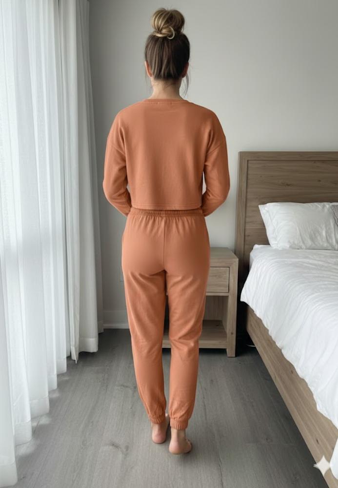 Pantaloni trening dama vatuiti interior,culoare portocaliu (cărămiziu),Engros